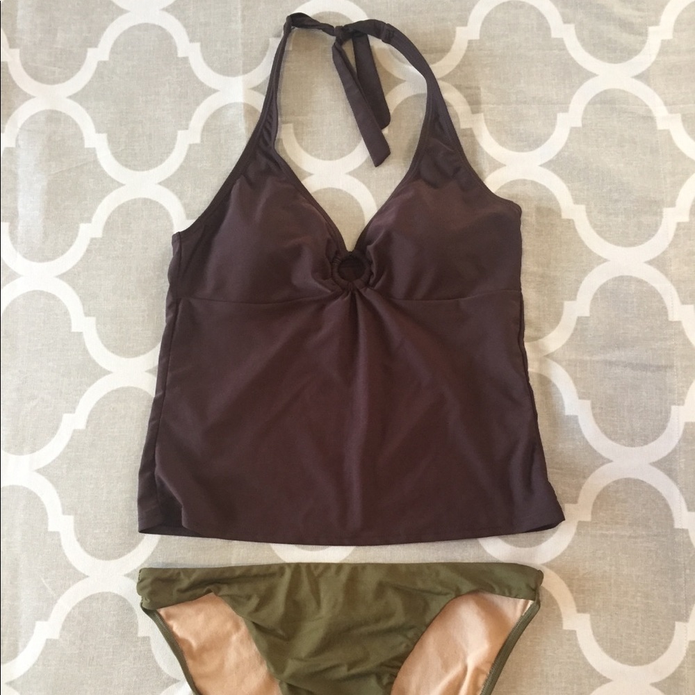Brown & Green Two Piece Swim Suit - Sz 14